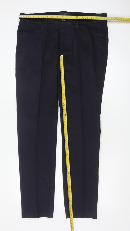 M&S Mens Navy Blue 36/33 Slim Straight Cotton Trousers