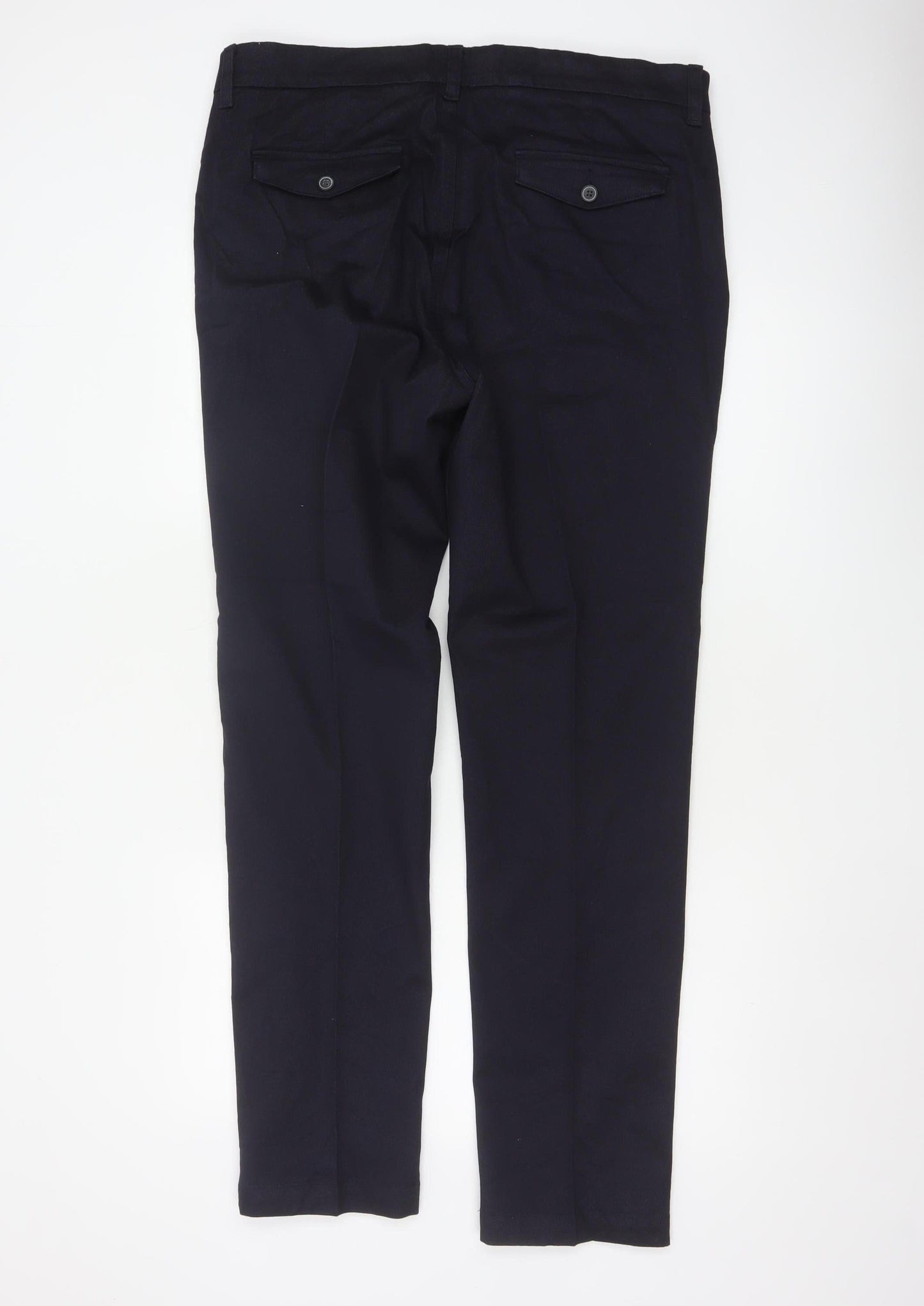 M&S Mens Navy Blue 36/33 Slim Straight Cotton Trousers