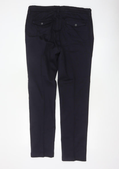 M&S Mens Navy Blue 36/33 Slim Straight Cotton Trousers