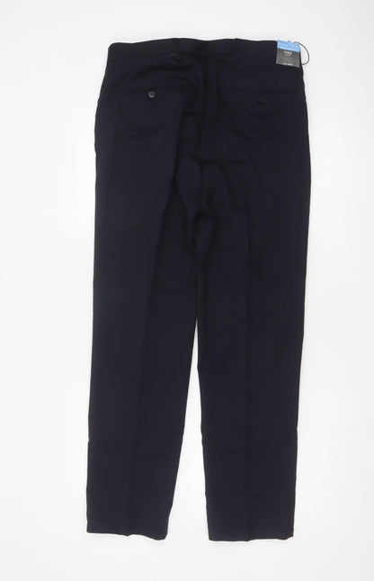 Marks & Spencer Men Navy 32/31 Wool Blend Flat Front Dress Trousers