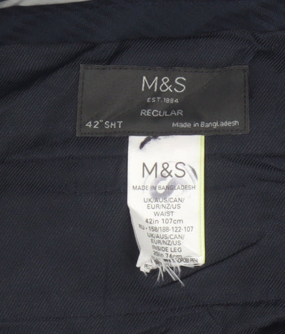 Marks & Spencer Men’s Blue Check Regular 42 Short Smart Trousers