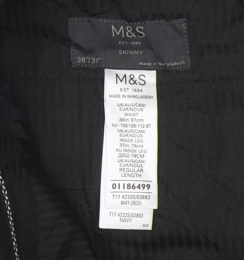 Marks & Spencer Men's Navy 38/31 Skinny Dress Trousers Slim Fit