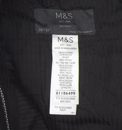 Marks & Spencer Men's Navy 38/31 Skinny Dress Trousers Slim Fit