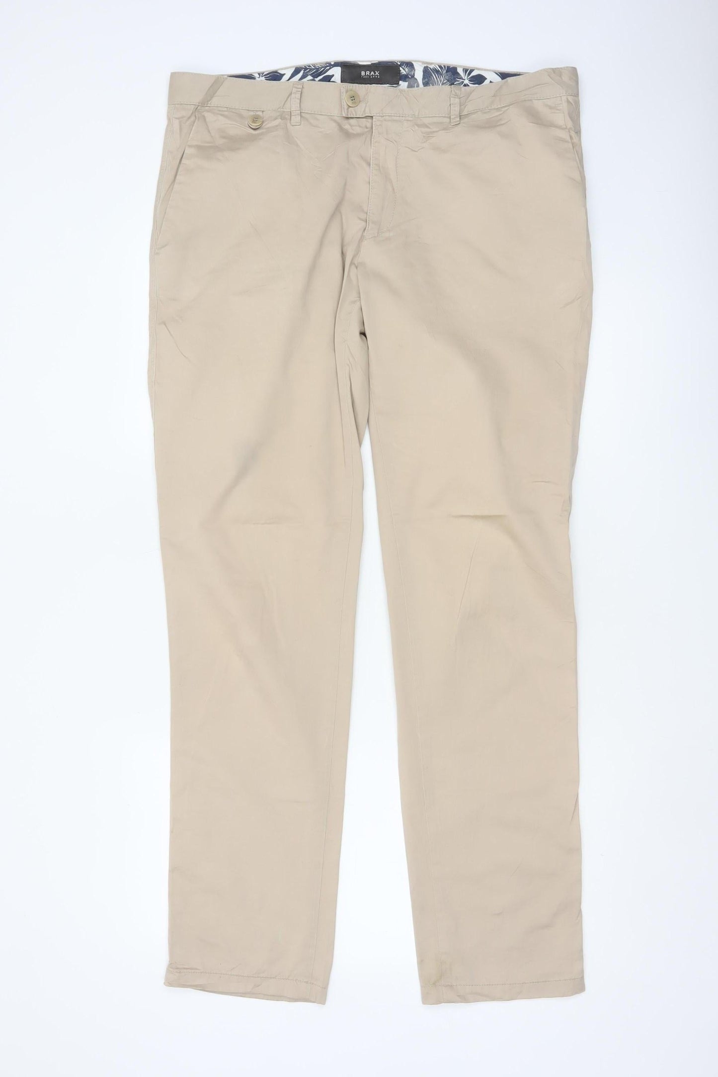 Brax Men’s Beige 36R Felix Stretch Cotton Chino Straight Trousers