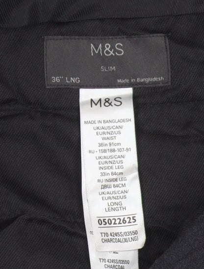 Marks and Spencer Mens Charcoal 36 Slim Dress Trousers 36L