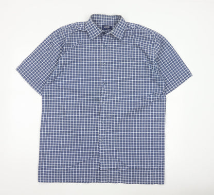 Charles Norton Men's Blue Check Short Sleeve Shirt L 16.5 Button-Up