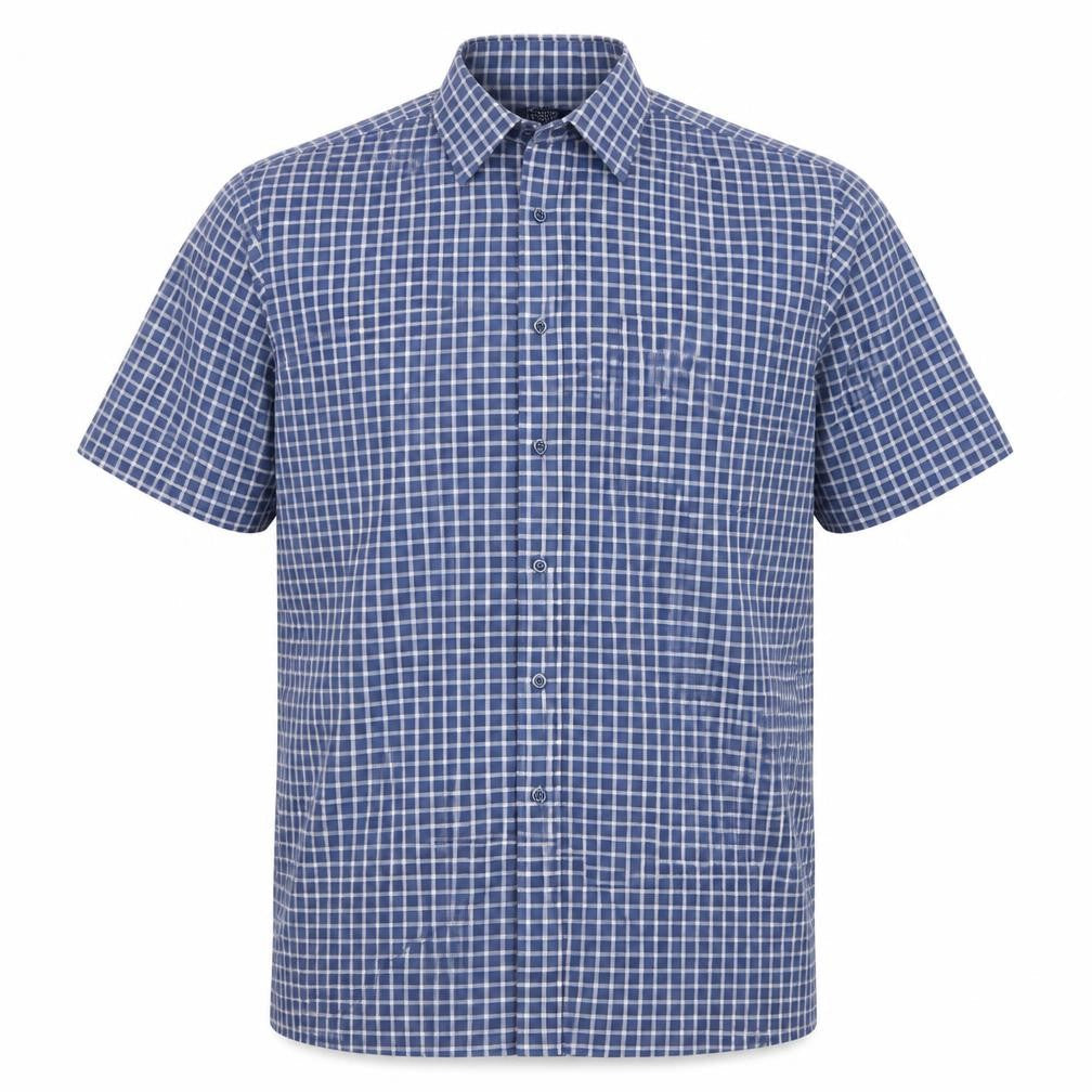 Charles Norton Men's Blue Check Short Sleeve Shirt L 16.5 Button-Up