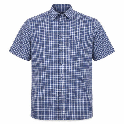 Charles Norton Men's Blue Check Short Sleeve Shirt L 16.5 Button-Up