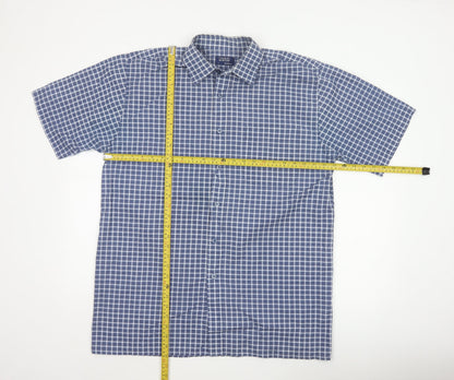 Charles Norton Men's Blue Check Short Sleeve Shirt L 16.5 Button-Up
