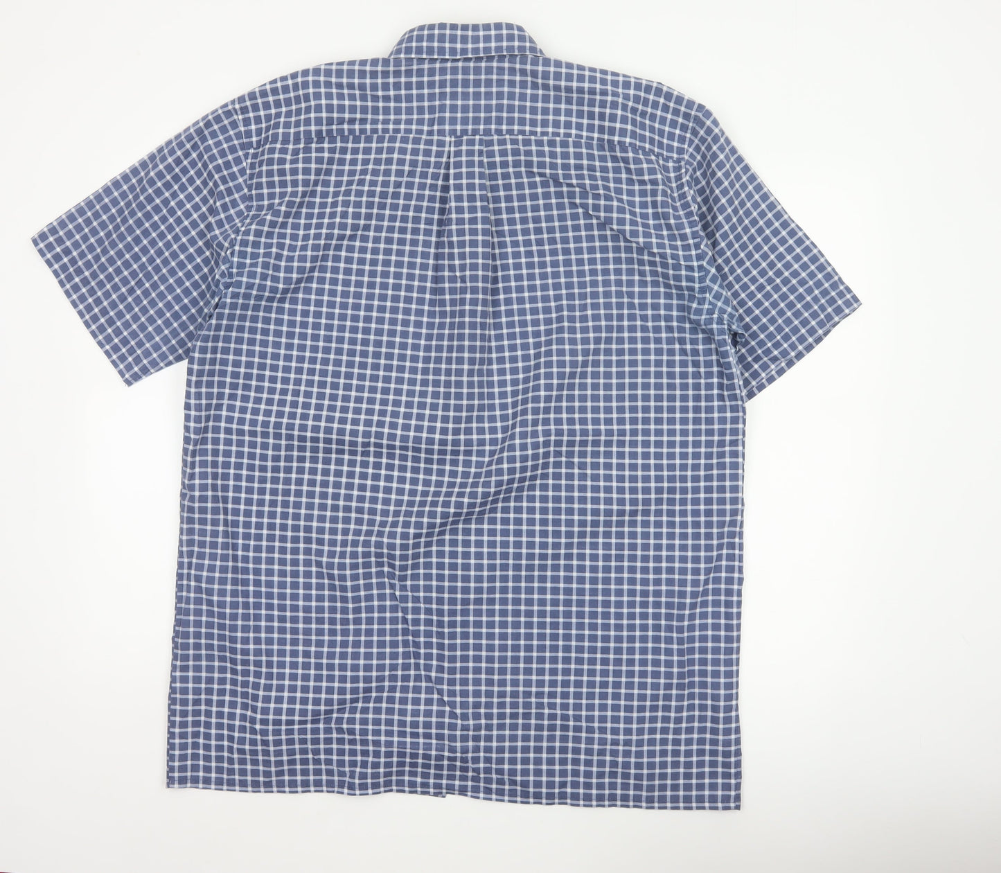 Charles Norton Men's Blue Check Short Sleeve Shirt L 16.5 Button-Up
