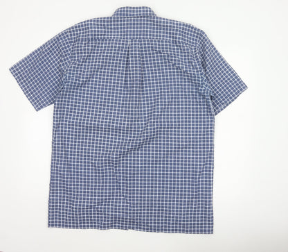 Charles Norton Men's Blue Check Short Sleeve Shirt L 16.5 Button-Up