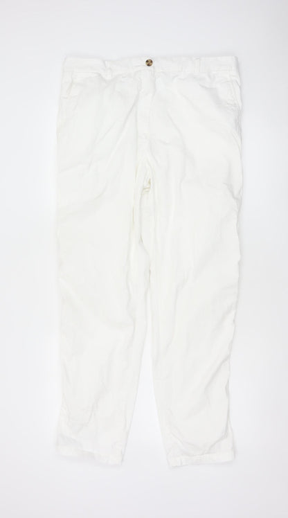M&S Collection Women White Size 16 Cotton Tapered Chino Trousers