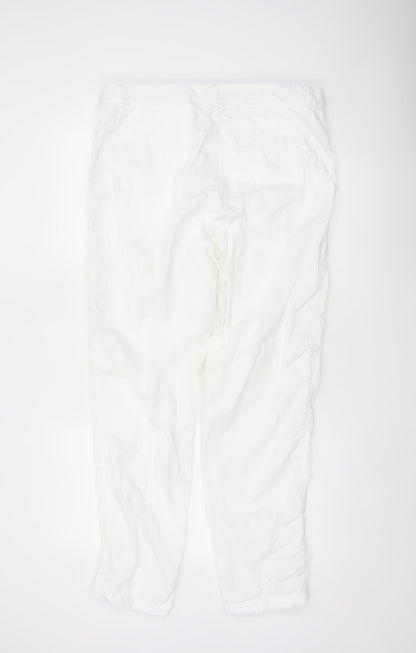 M&S Collection Women White Size 16 Cotton Tapered Chino Trousers