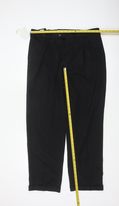 Detail Men’s Black 36R Pleated Tapered Dress Trousers Cuffed