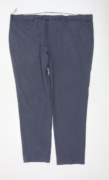 Marks & Spencer Men Blue Check Dress Trousers 50in Waist Long