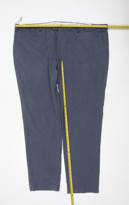 Marks & Spencer Men Blue Check Dress Trousers 50in Waist Long