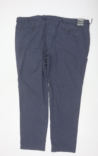 Marks & Spencer Men Blue Check Dress Trousers 50in Waist Long
