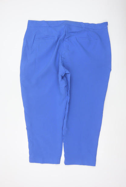 M&S Women Blue UK 24 Short Tapered Ankle Zip Tailored Trousers