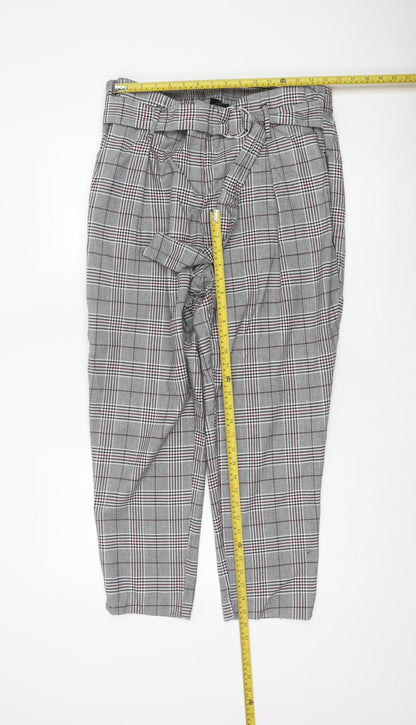 River Island Women Grey Plaid Paperbag Tapered Trousers Size 18
