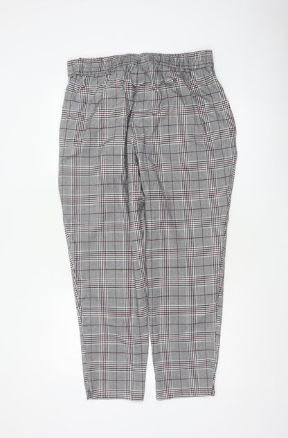 River Island Women Grey Plaid Paperbag Tapered Trousers Size 18
