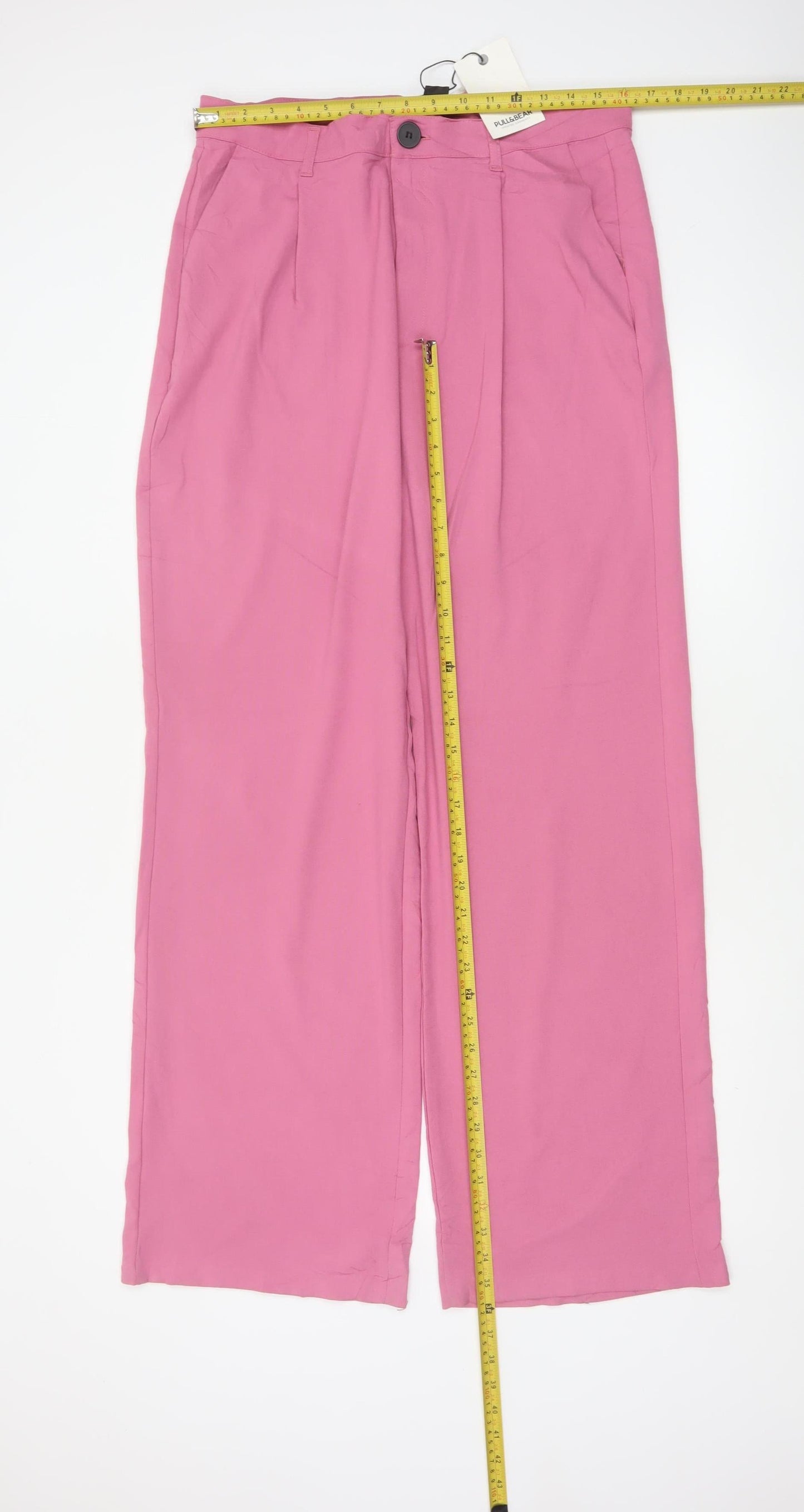 Pull&Bear Women Pink XL Wide-Leg High Rise Smart Trousers