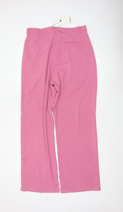 Pull&Bear Women Pink XL Wide-Leg High Rise Smart Trousers