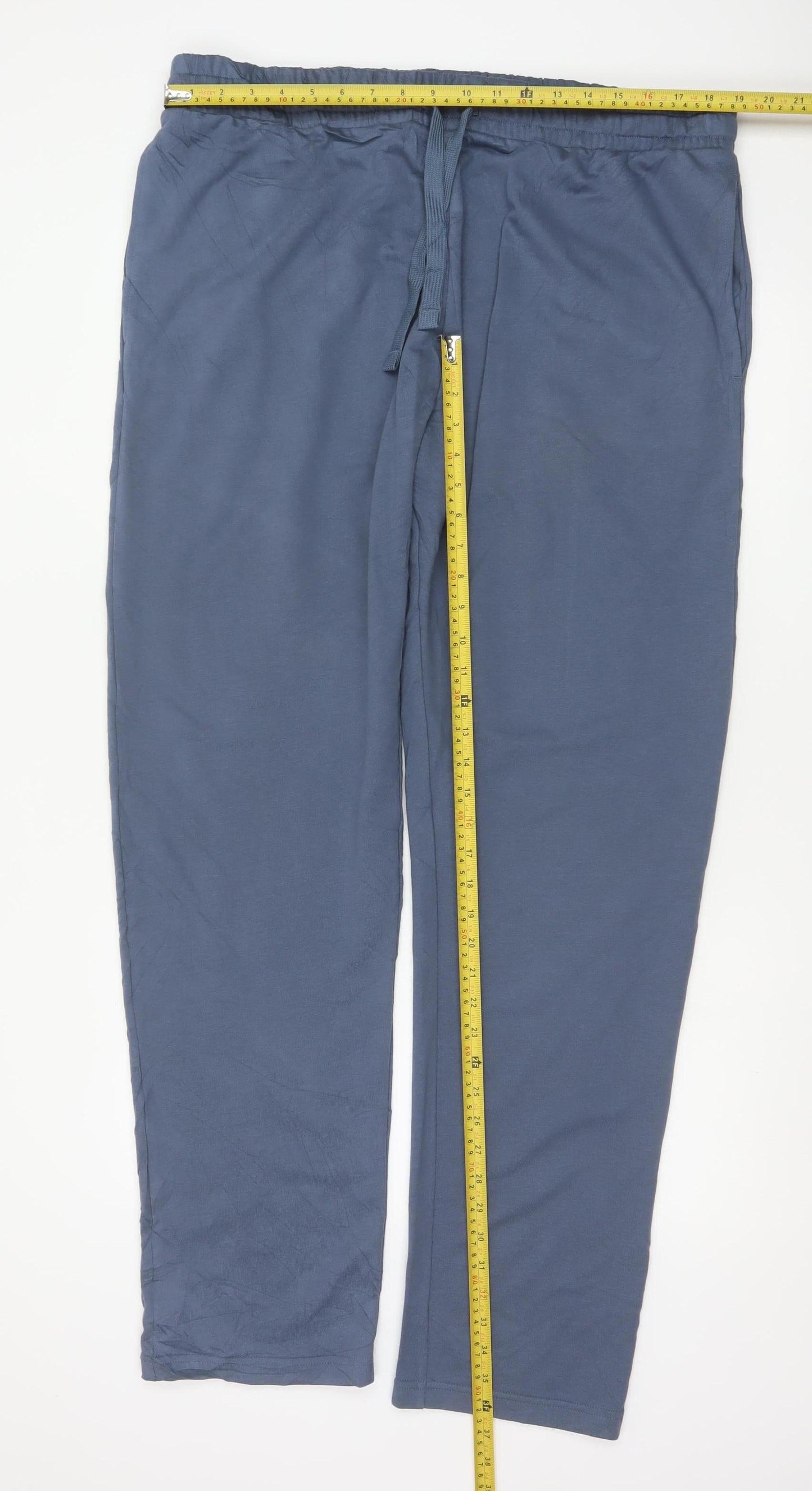 Marks and Spencer Men Blue 2XL Long Regular Fit Drawstring Trousers