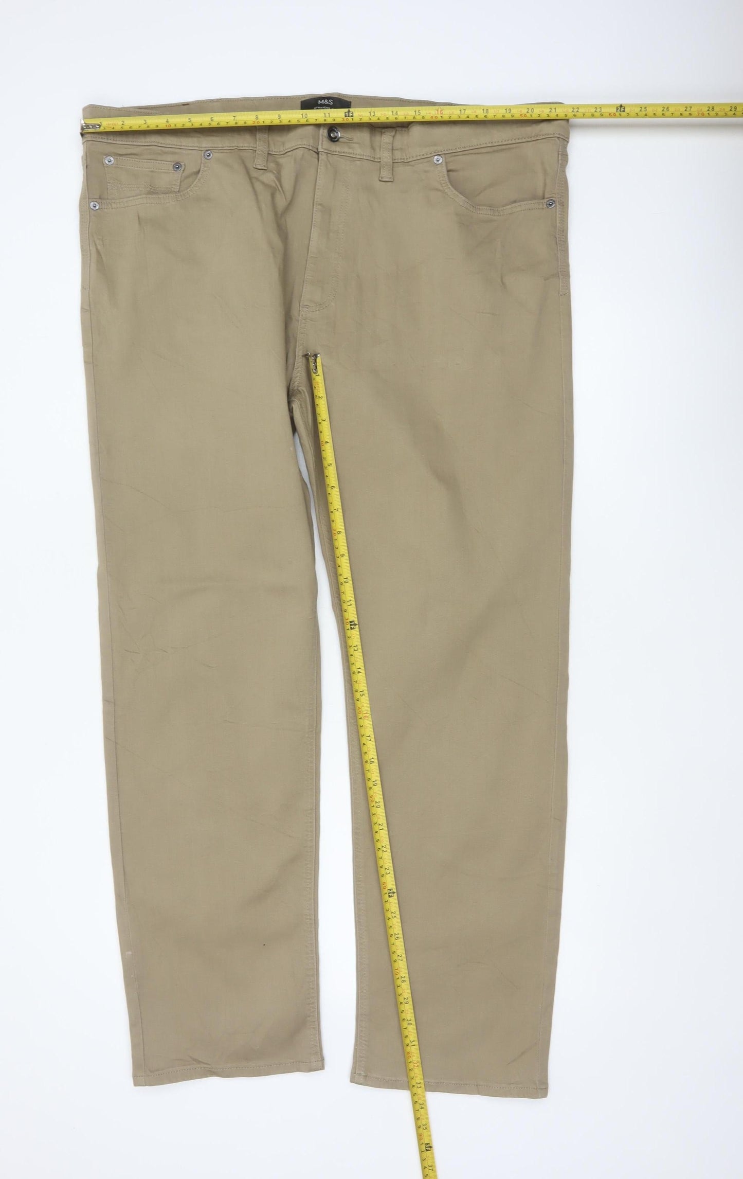 Marks & Spencer Men’s Beige 44/33 Straight Fit Stretch Chino Trousers