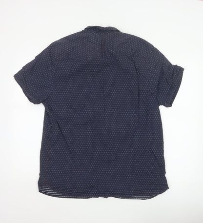 White Stuff Men Blue XL Slim Fit Cotton Geometric Short Sleeve Shirt