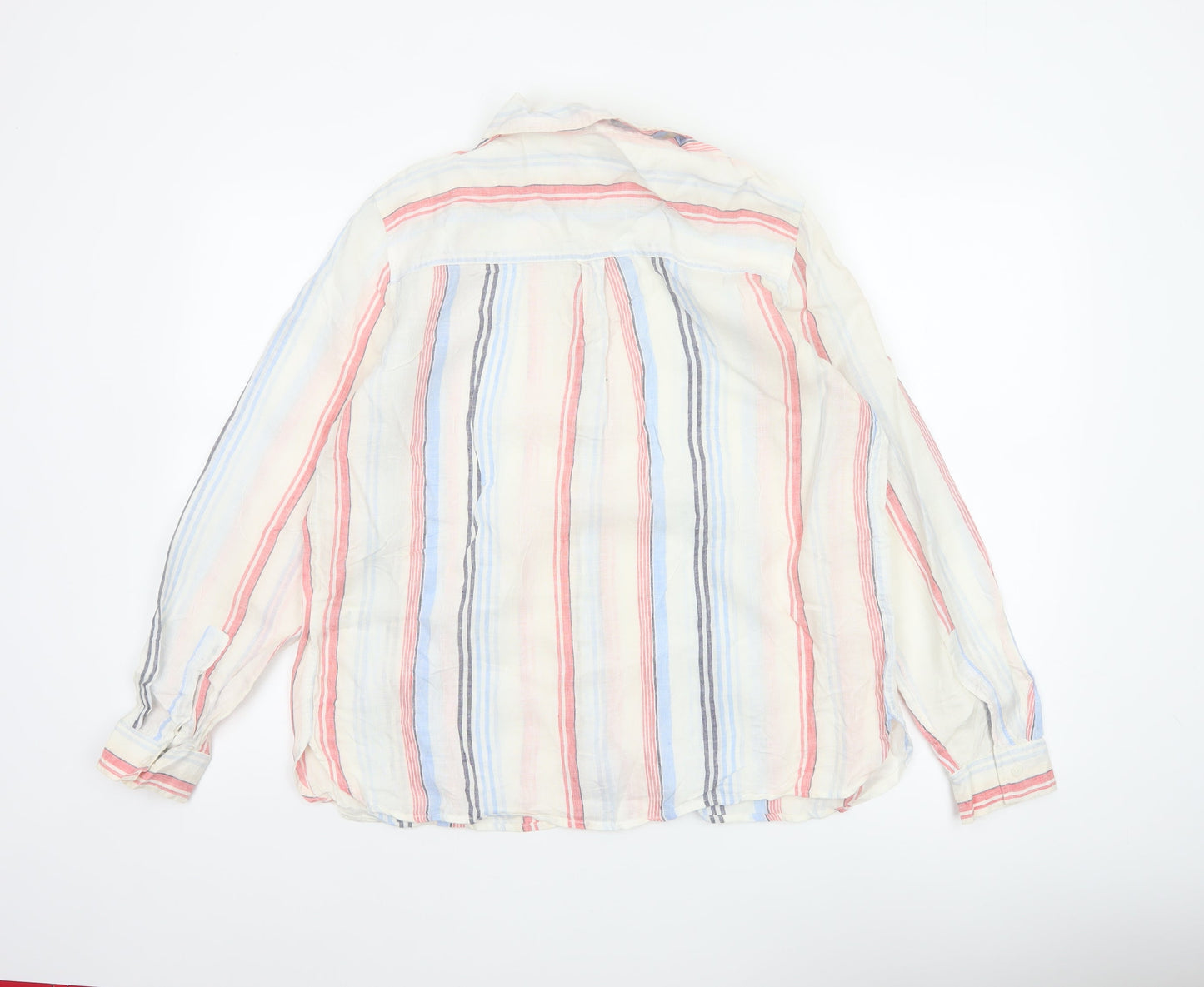 Marks and Spencer Women White UK 16 Striped Linen Basic Button-Up Blouse