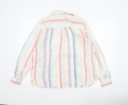 Marks and Spencer Women White UK 16 Striped Linen Basic Button-Up Blouse