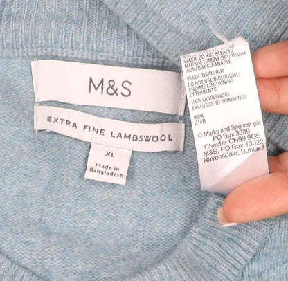 Marks and Spencer Men Blue XL Lambswool Crew Neck Pullover Jumper