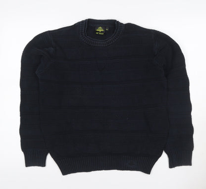 Strength & Honour Men Black M Chunky Knit Geometric Crew Neck Jumper