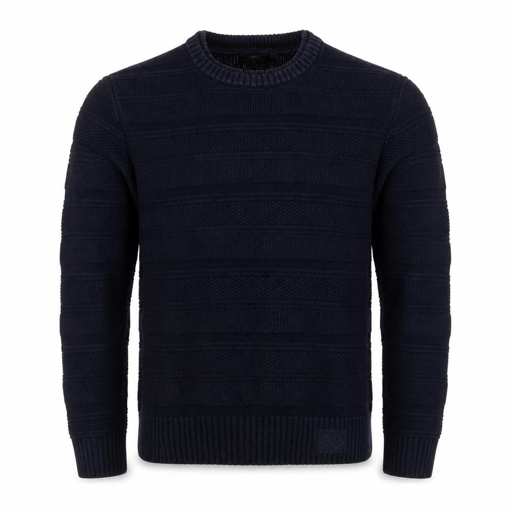 Strength & Honour Men Black M Chunky Knit Geometric Crew Neck Jumper