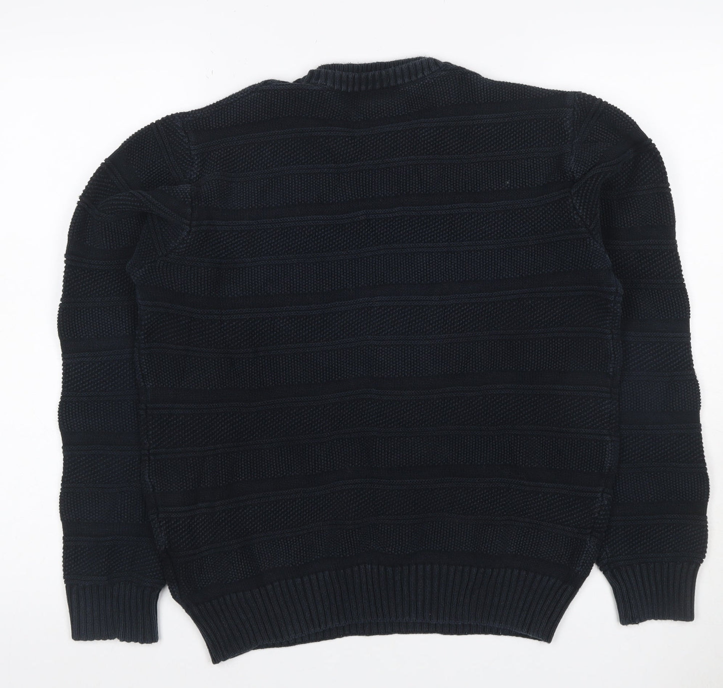 Strength & Honour Men Black M Chunky Knit Geometric Crew Neck Jumper