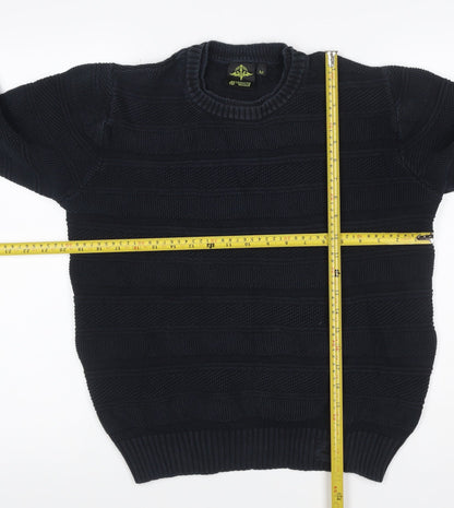 Strength & Honour Men Black M Chunky Knit Geometric Crew Neck Jumper