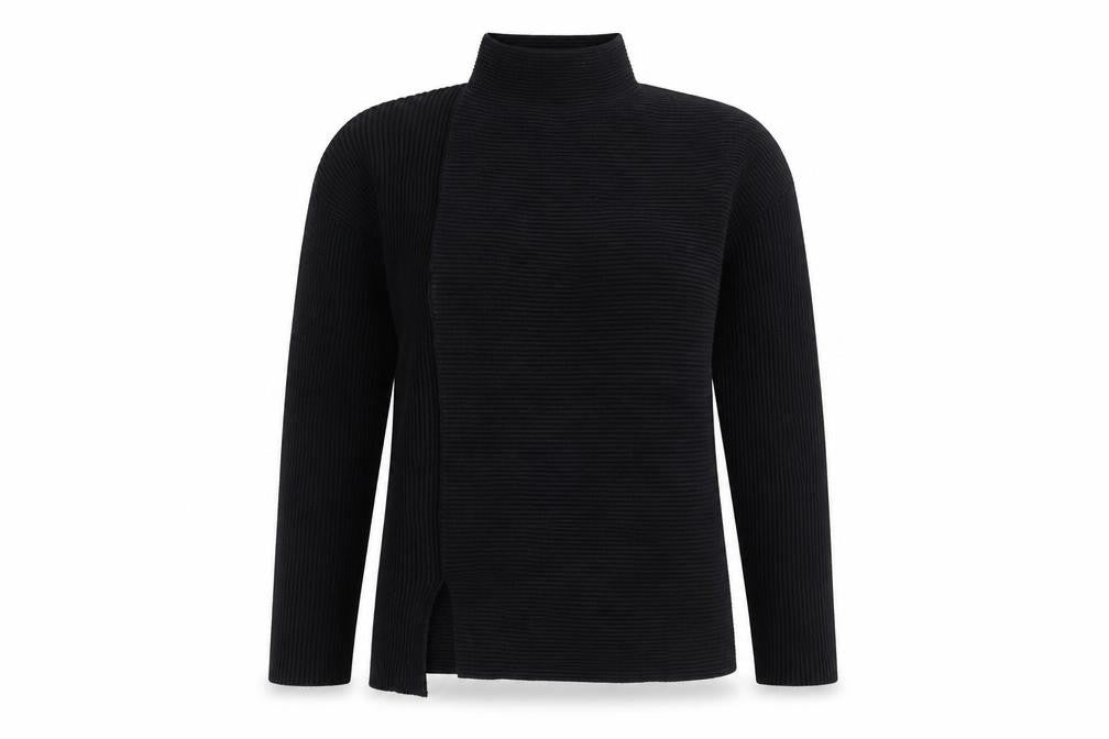 Front view of French Connection Women’s Black S Rib Knit Open High Neck Cardigan