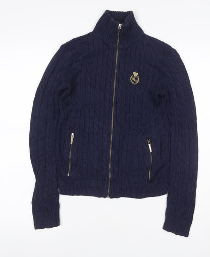 Lauren Ralph Lauren Women Blue XXS Cable Knit Full Zip Jumper