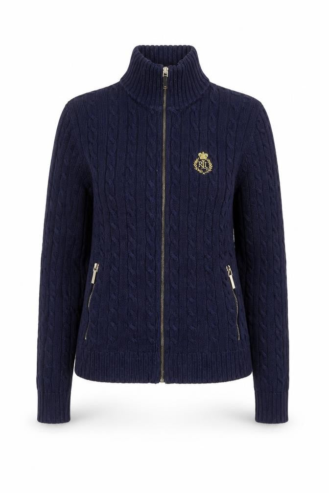 Lauren Ralph Lauren Women Blue XXS Cable Knit Full Zip Jumper