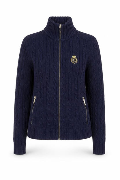 Lauren Ralph Lauren Women Blue XXS Cable Knit Full Zip Jumper