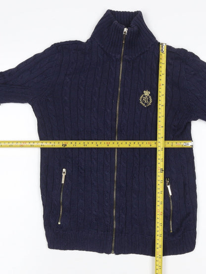 Lauren Ralph Lauren Women Blue XXS Cable Knit Full Zip Jumper