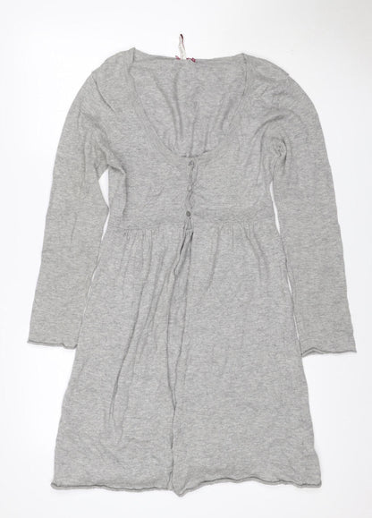 White Stuff Women Grey UK 14 Cotton Merino Longline V-Neck Cardigan