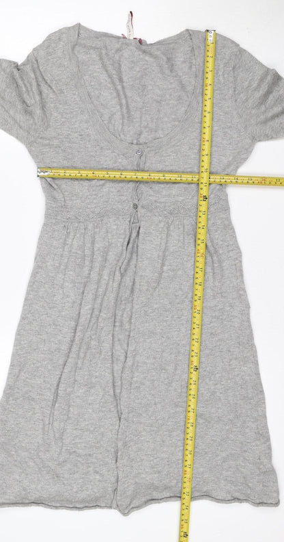 White Stuff Women Grey UK 14 Cotton Merino Longline V-Neck Cardigan