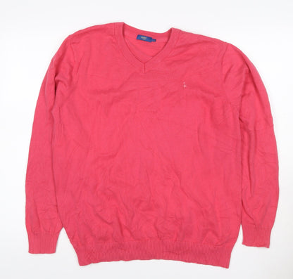 Cotton Traders Men’s Pink Coral L V-Neck Cotton Pullover Jumper