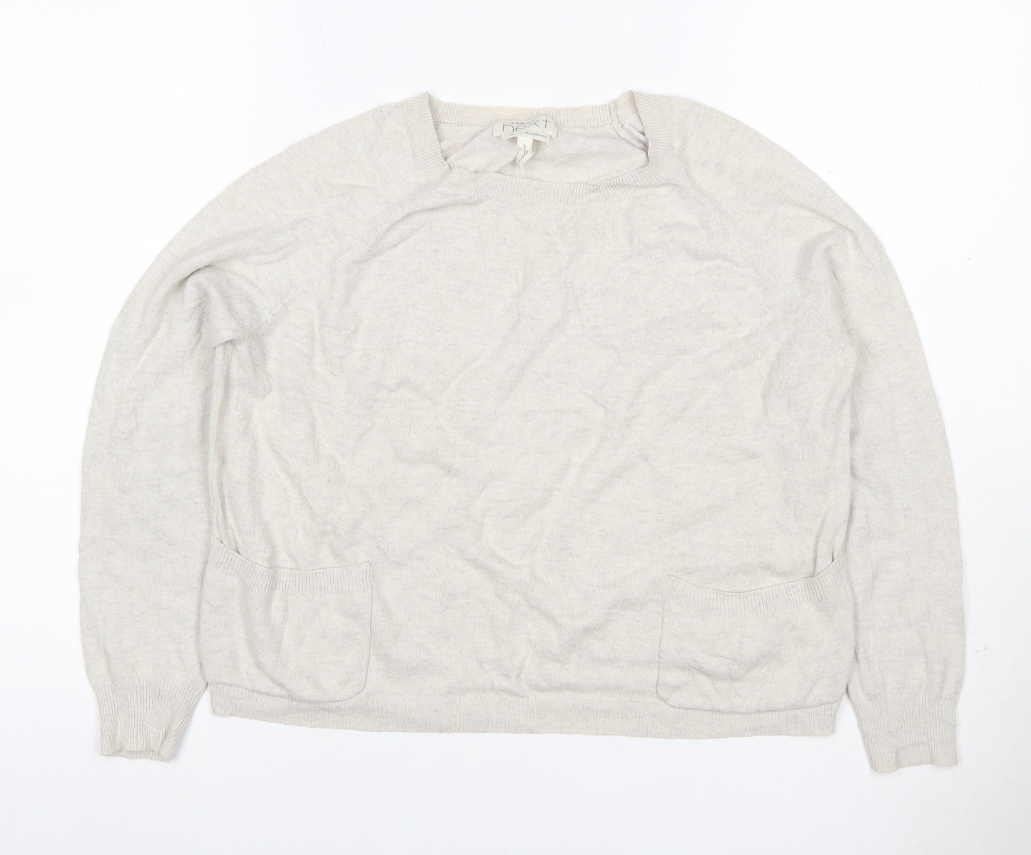 Next Women’s Beige Cashmere Crew Neck Pocket Jumper UK 14