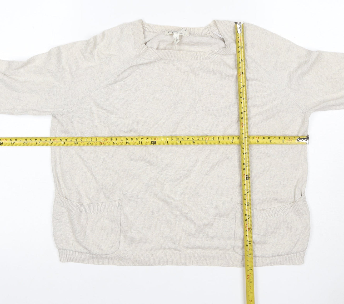 Next Women’s Beige Cashmere Crew Neck Pocket Jumper UK 14