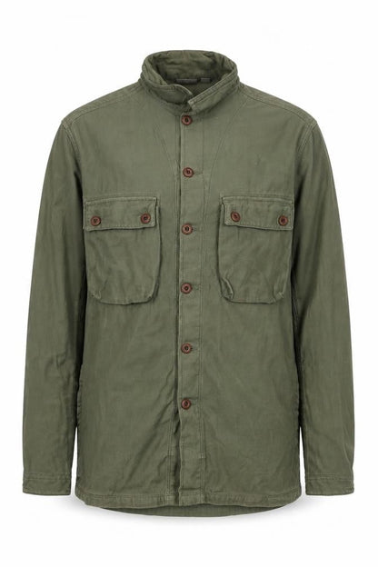 Front view of ASOS Men Green M Military Field Jacket Cotton Button Pockets