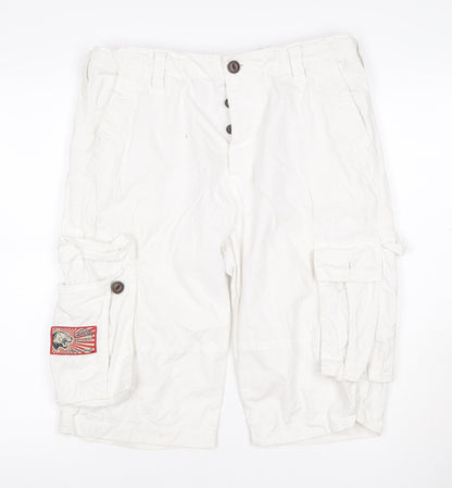 Tokyo Laundry Men's White L Cargo Shorts Button Pockets Cotton