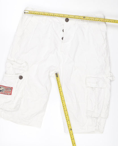 Tokyo Laundry Men's White L Cargo Shorts Button Pockets Cotton