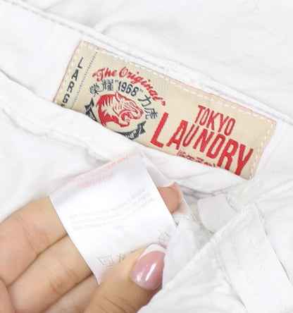 Tokyo Laundry Men's White L Cargo Shorts Button Pockets Cotton